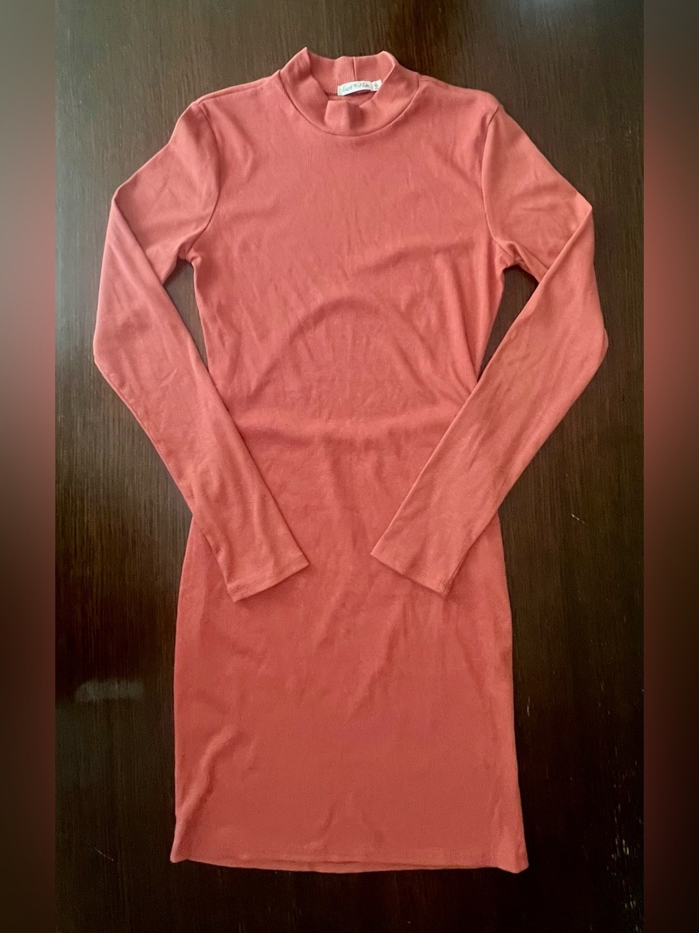 Heart Hips Long Sleeve Mock Neck Bodycon Dress in Terracotta